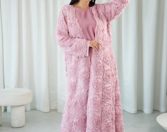 Abaya rosa, Abaya de rosas, Abaya adornada para mujer, Abaya de Eid, Abaya floral