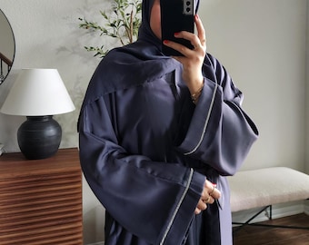 Conjunto de abaya con adornos de diamantes de imitación: traje de Ramadán Eid de 4 piezas