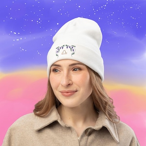 Zodiac Style: Floral Embroidered Libra Beanie