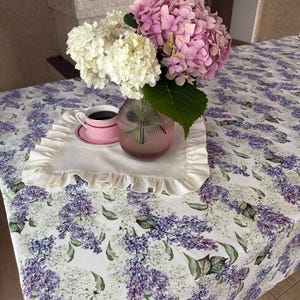 Flower print rustic tablecloth, handmade rectangle tablecloth, fabric cotton tablecloth, colorful kitchen decor, christmas housewarming gift