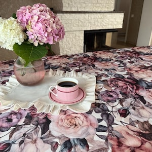 Rose print tablecloth, rectangular handmade fabric tablecloth, rustic colorful tablecloth, kitchen decor, Christmas gift, housewarming gift