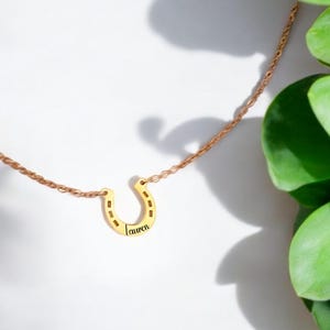 Personalized Horseshoe Necklace: Engraved Horse Pendant, Lucky Charm