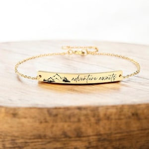 Adventure Awaits Bracelet: Engraved Stainless Steel Hiker Gift