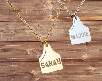 Personalized Cow Tag Necklace: Engraved Stainless Steel, Rustic Charm