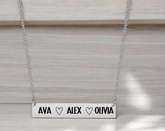 Collar de barra personalizado chapado en oro de 14 k, collar con nombre grabado, regalo para el Día de la Madre