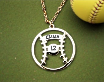 Personalized Softball Jersey Number Pendant, Custom Name Necklace, Sports Jewelry