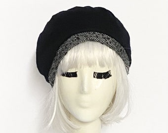 White Beret Hat Black Wool Flower | Etsy