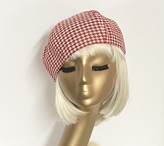 Red & White Houndstooth Soft Knit French Beret Extra Oversize Wool Beret for Women (fits for Large Head  main image 3
