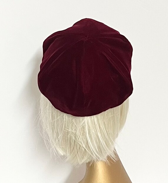 Burgundy Velvet Beret Hat Wine Red Beret Hat With Wine Red Velvet Bow, Burgundy Red  main image 3