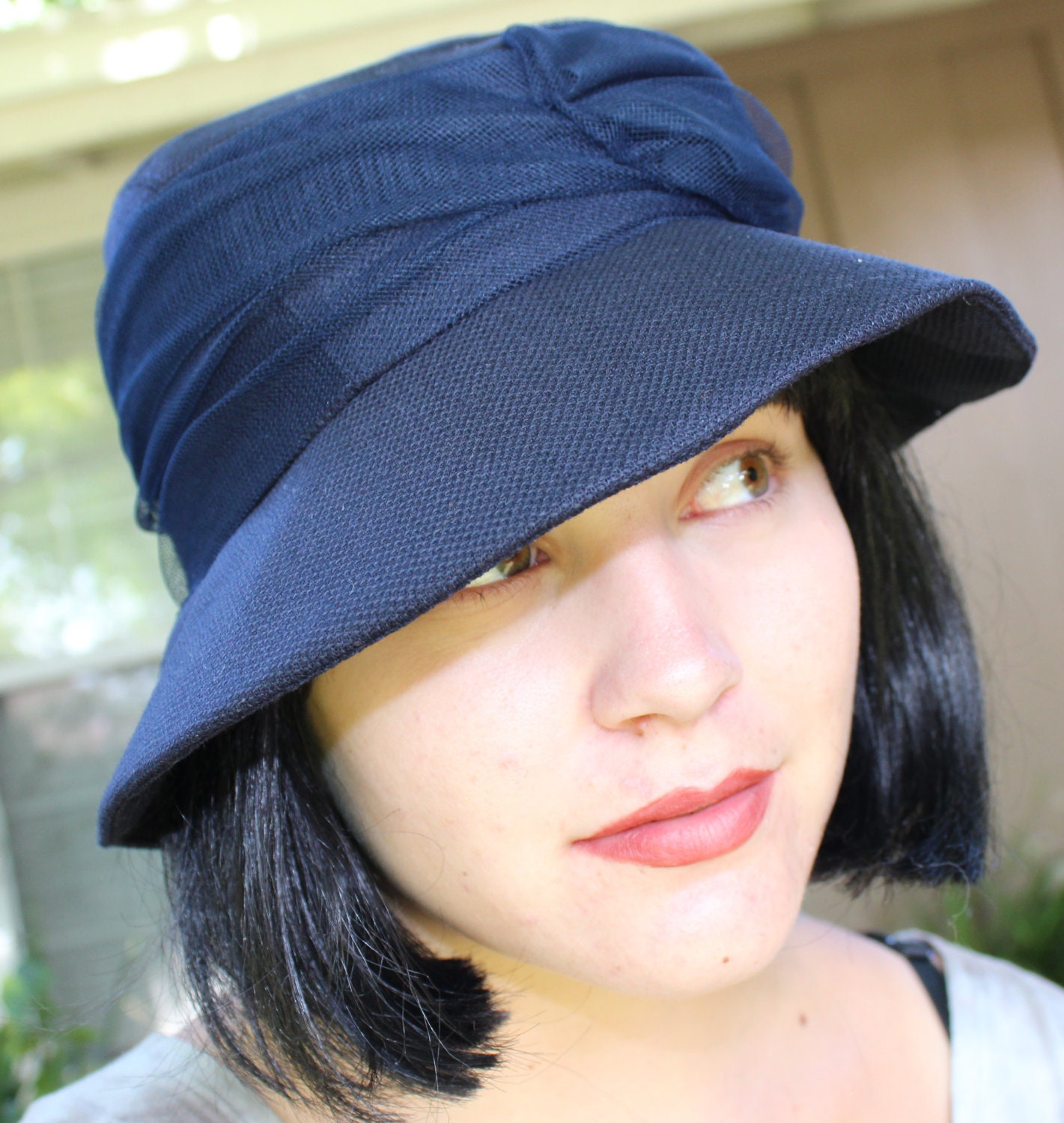 Cloche Hat Vintage Navy Wool Cloche Bow 