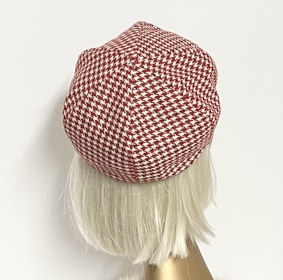 Red & White Houndstooth Soft Knit French Beret Extra Oversize Wool Beret for Women (fits for Large Head  main image 2