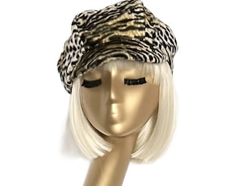 Newsboy Hat Leopard Faux Fur