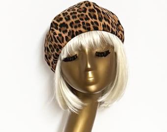 Leopard Beret Hut, Pin Up Girl Hut, französische Baskenmütze