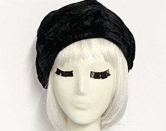 Crushed Velvet Black Beret Hat French Beret Pin up Girl Hat - Etsy