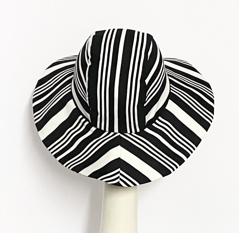 Sun Hat Black & White Striped Hat Wide Brim Hat Floppy Hat Etsy