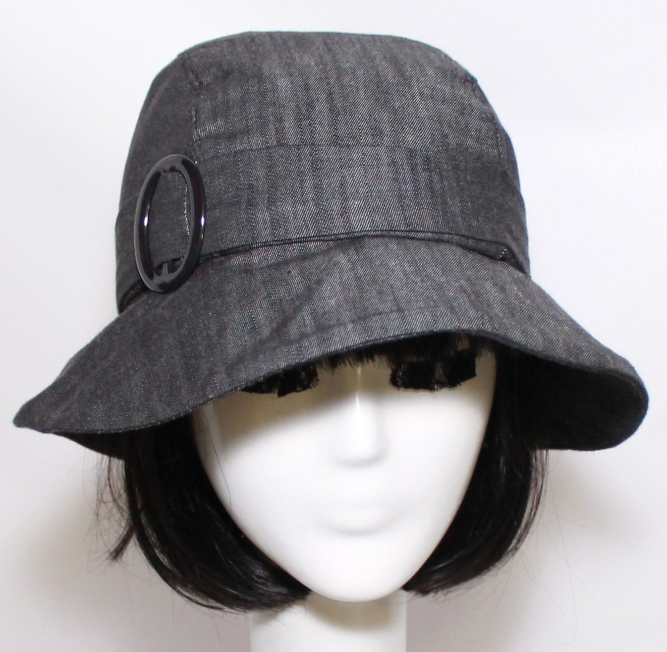 Cloche Hat Black Denim Etsy