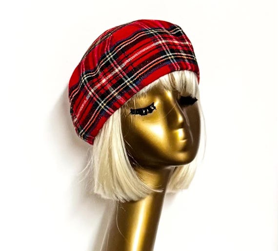 Red Wool Tartan Plaid Beret Hat - Etsy display picture 2