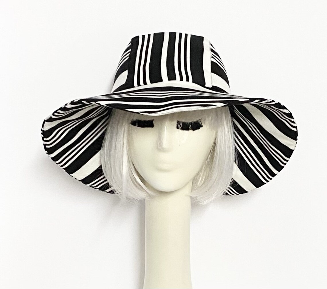 Sun Hat Black & White Striped Hat Wide Brim Hat Floppy Hat Etsy
