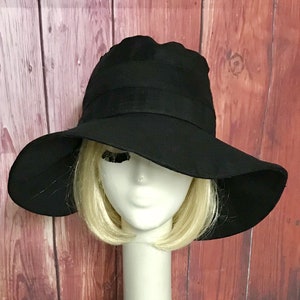 Black Linen Sun Hat, Wide Brim Hat, Sun Hat, Bohemian Hat, Floppy Hat, Beach Hat, Dark Denim Sun Hat, Resort Hat, Packable Hat, Travel Hat