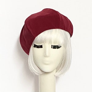 Velveteen Red Beret Hat, French Beret, Pin Up Girl Hat
