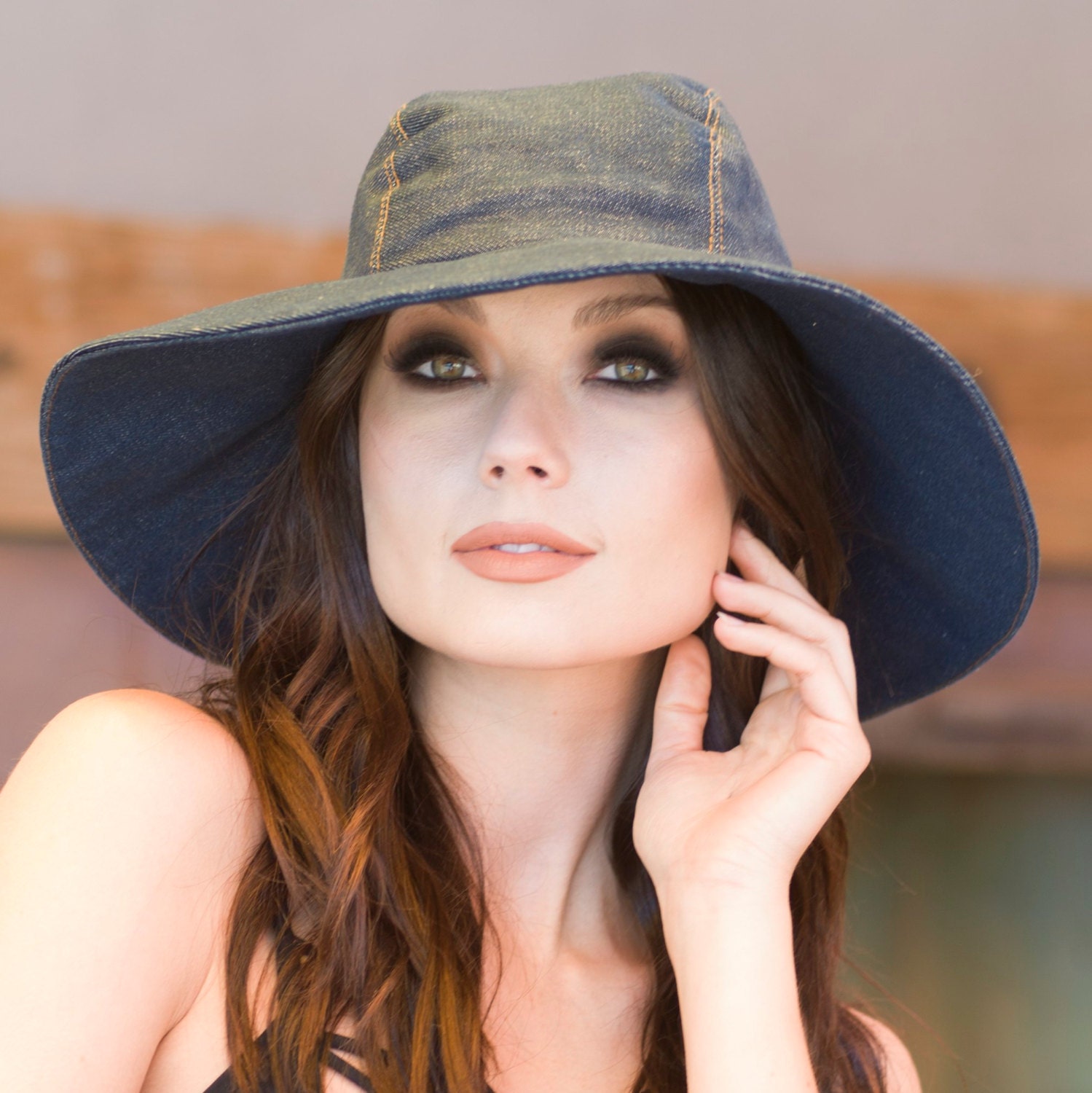 Wide Brim Hat Denim Sun Hat Boho Hat 