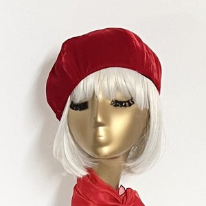 Velvet Red Beret Hat, French Beret, Pin Up Girl Hat