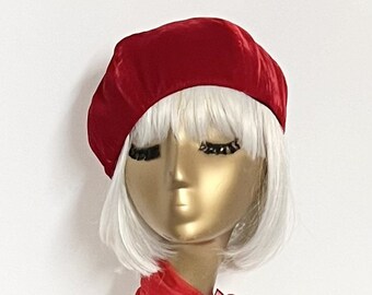 Velvet Red Beret Hat, French Beret, Pin Up Girl Hat