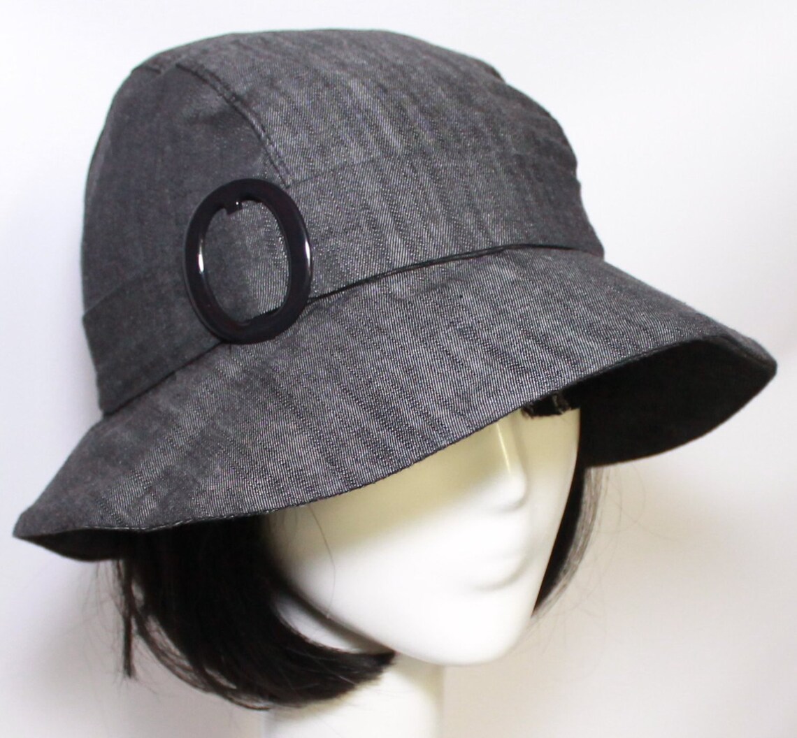 Cloche Hat Black Denim Etsy