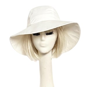 Wide Brim Sun Hat White Cotton Twill