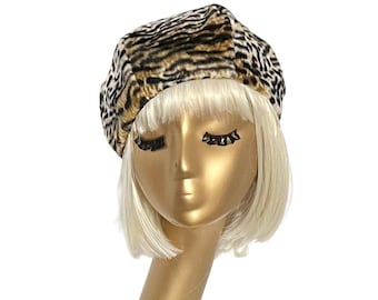 Barett Hut Leopard Kunstpelz, Pin Up Girl Hut, französische Baskenmütze, Leopardenmütze,