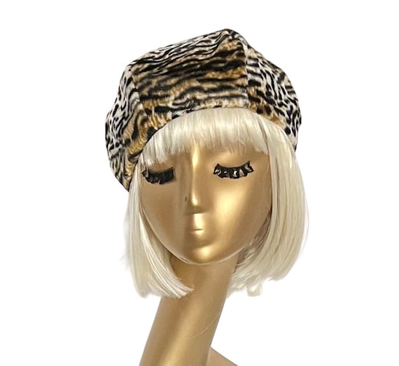 Beret Hat Leopard Faux Fur, Pin up Girl Hat, French Beret  display picture 3