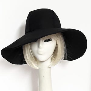 Wide Brim Sun Hat Black Cotton Twill Packable Hat