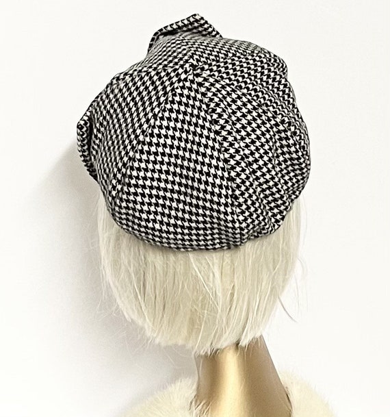 Beret Hat Bow, Black & White Houndstooth, Wool Beret Hat Bow 