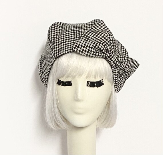 Beret Hat Bow Black & White Houndstooth Wool Beret Hat Bow Etsy