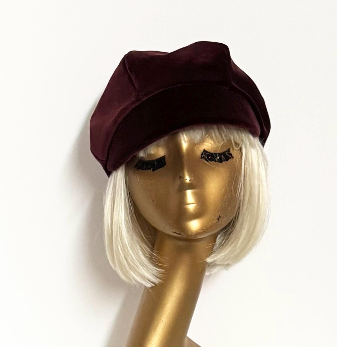 Bloomingdale’s Burgundy Wine Boho Fall Newspaper Boy Paperboy Velvet Hat Shop Burgundy Bakerboy Velvet Cap I Welligogs main image 4