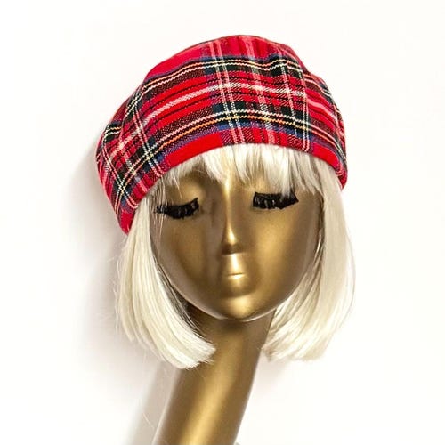 Red Wool Tartan Plaid Beret Hat - Etsy display picture 1