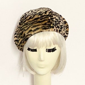 Beret Hat Leopard Faux Fur, Pin Up Girl Hat, French Beret, Leopard Beret,