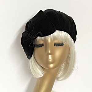 Black Velvet Beret Hat Bow