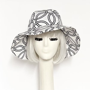 Sun Hat Wide Brim White & Black Cotton