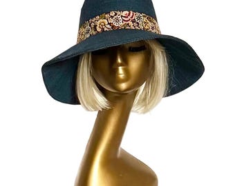 Sun Hat Wide Brim Denim with floral bohemian floral band