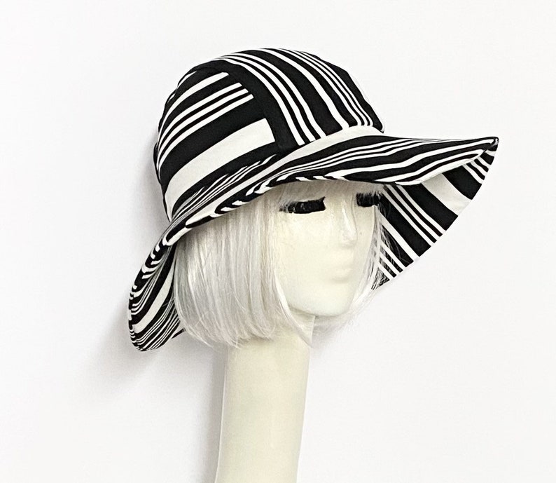 Sun Hat Black & White Striped Hat Wide Brim Hat Floppy Hat Etsy
