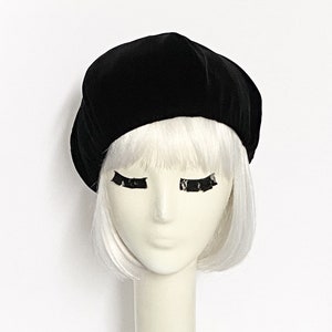 Velvet Black Beret Hat, French Beret, Pin Up Girl Hat
