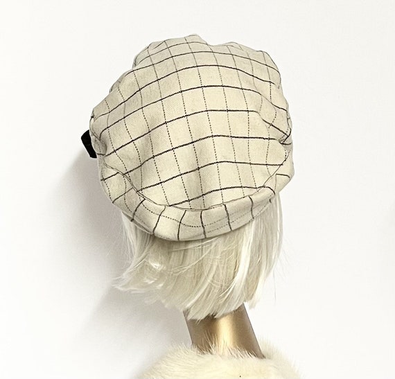 Off white plaid beret hat bow Meet the CAMILLE beret in off-white wool, adorned with  main image 4