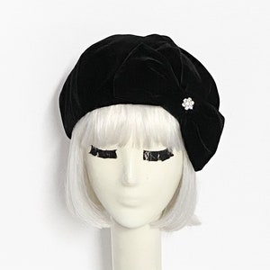 Velvet Black Beret Hat bow