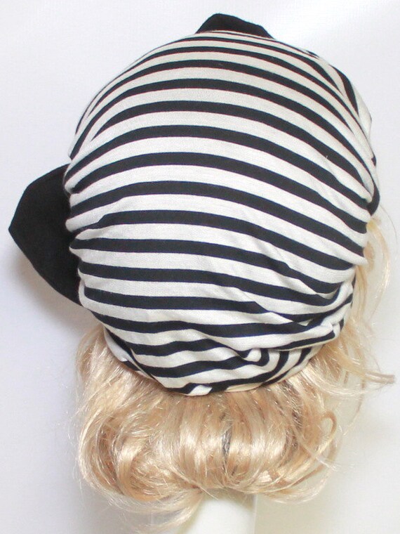 Striped Turban Bow, Black & White Striped Knit Turban Hat  display picture 2