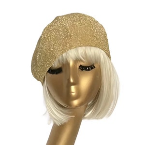 Gold Lurex Metallic Disco Beret Hat