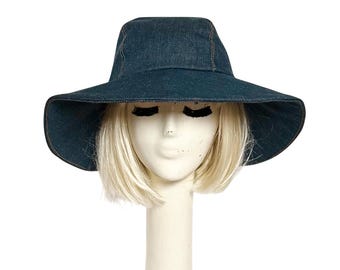 Wide Brim Hat Denim, Sun Hat, Boho Hat, Floppy Hat, Travel Hat, Packable Hat, Hippie Hat, 70s Hat, Summer Hat