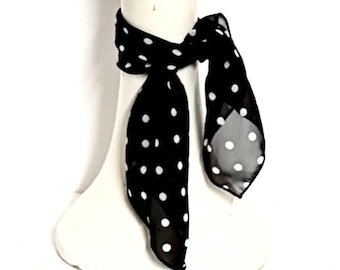 Polka Dot Black Off White Scarf Neck Scarf / Headscarf