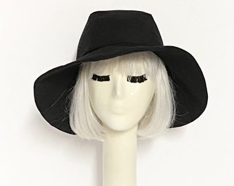 Wide Brim Sun Hat Black Italian Cotton Twill