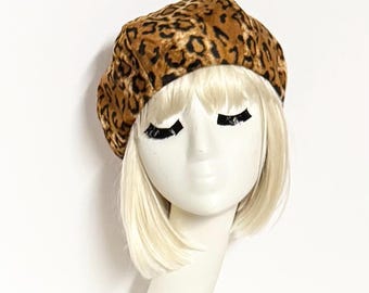 Barett Hut Leopard Kunstpelz, Pin Up Girl Hut, französische Baskenmütze, Leopardenmütze,
